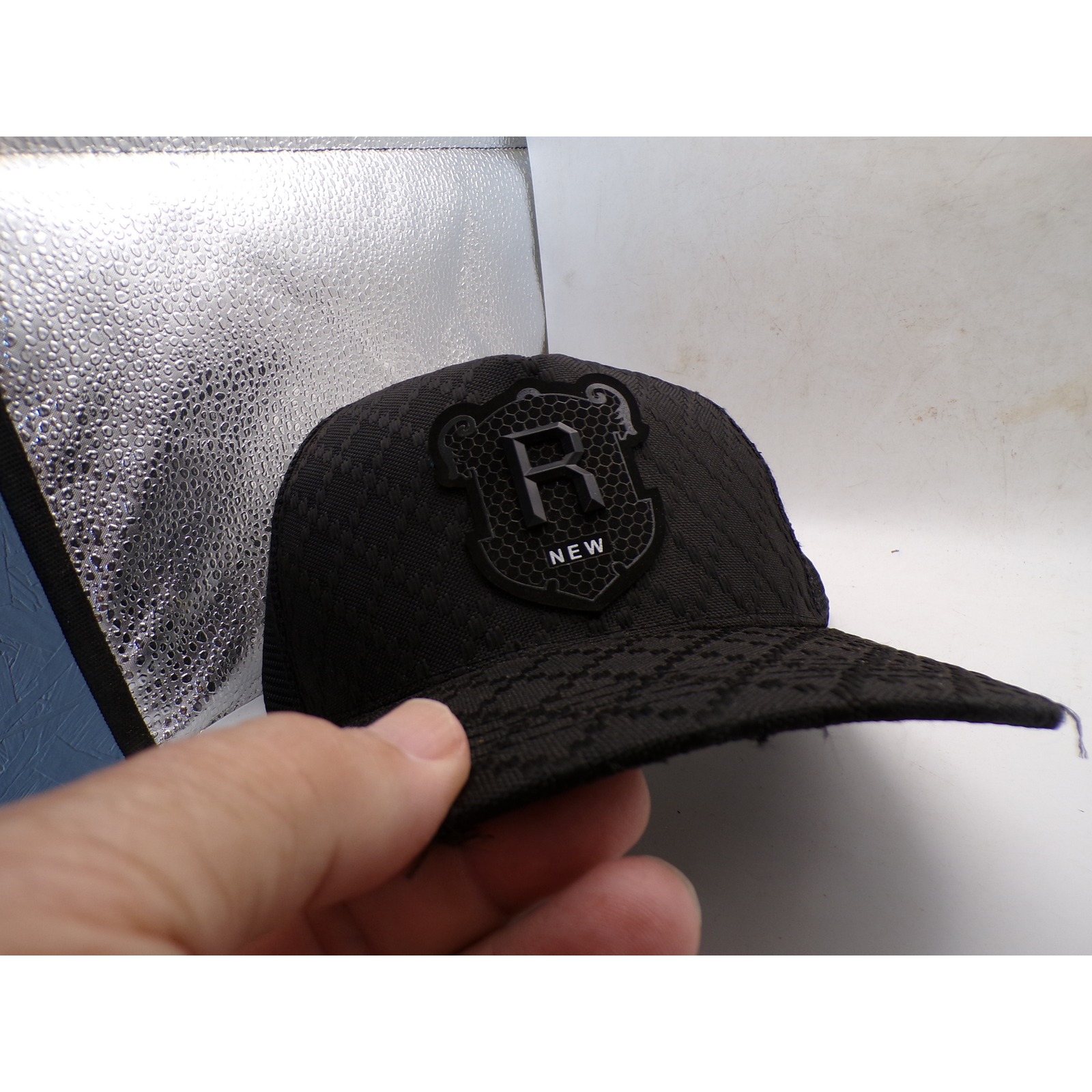 Black Textured Trucker Hat Rolex Patch Snapback Mesh Cap One Size Mens Womens